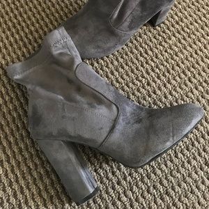 Taupe (Grey) velvet booties! WORN ONCE. size 9